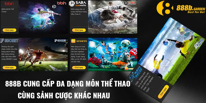 888B cung cấp đa dạng các môn cá cược thể thao cùng sảnh cược khác nhau